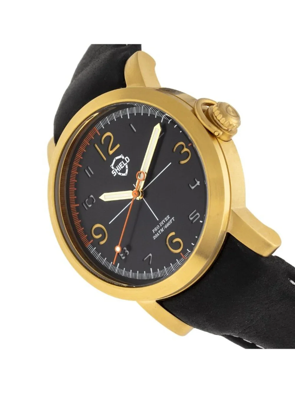 NWT Shield Berge Quartz Black Dial Black Leather Men's Watch